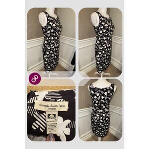 Amanda Smith Black & White Cotton Floral Dress Size 6P | SHIPS OUT IN 1 DAY